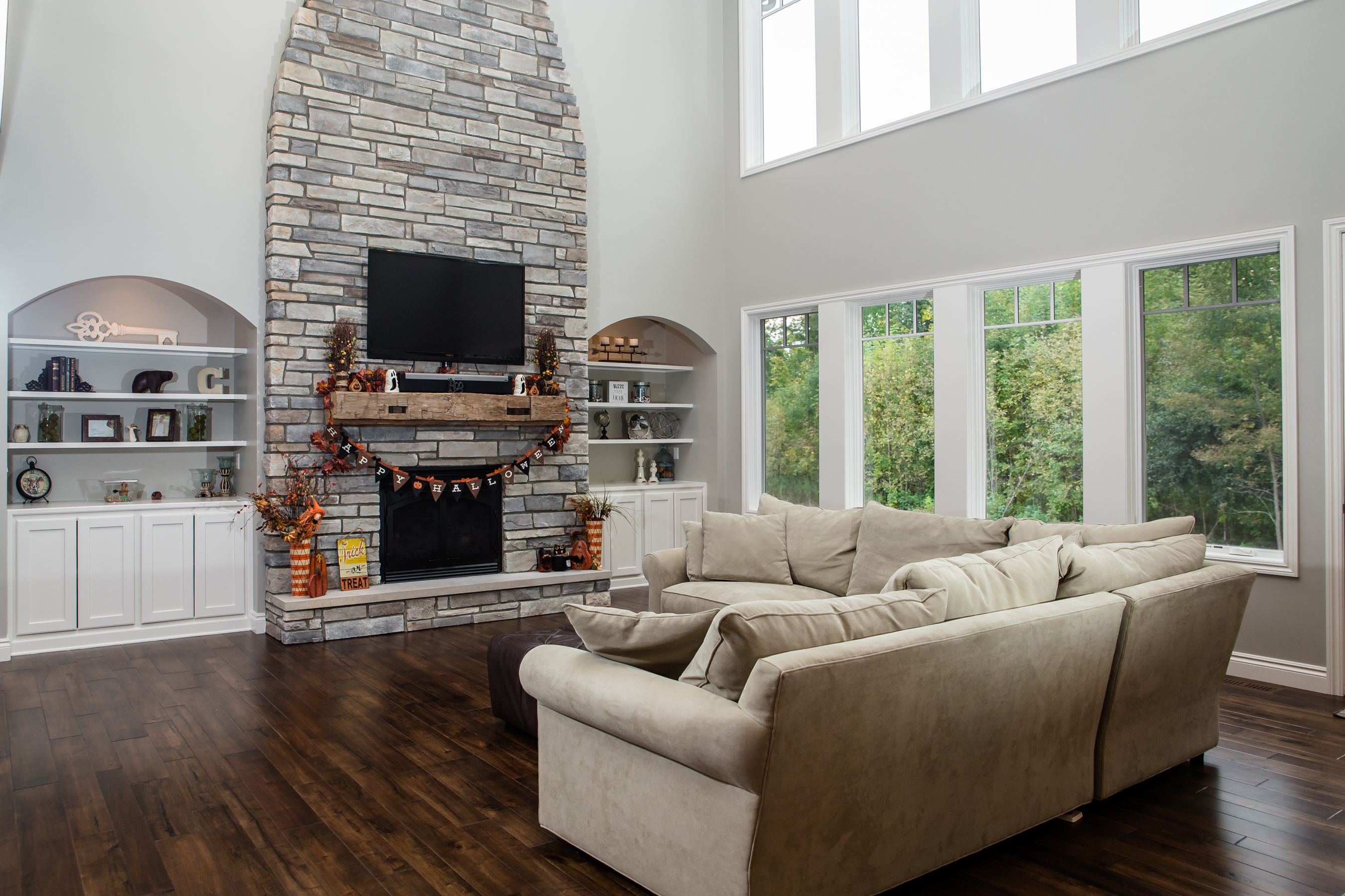 Woodline Building Company Project: Two-Story Craftsman Living Room & Stone Fireplace