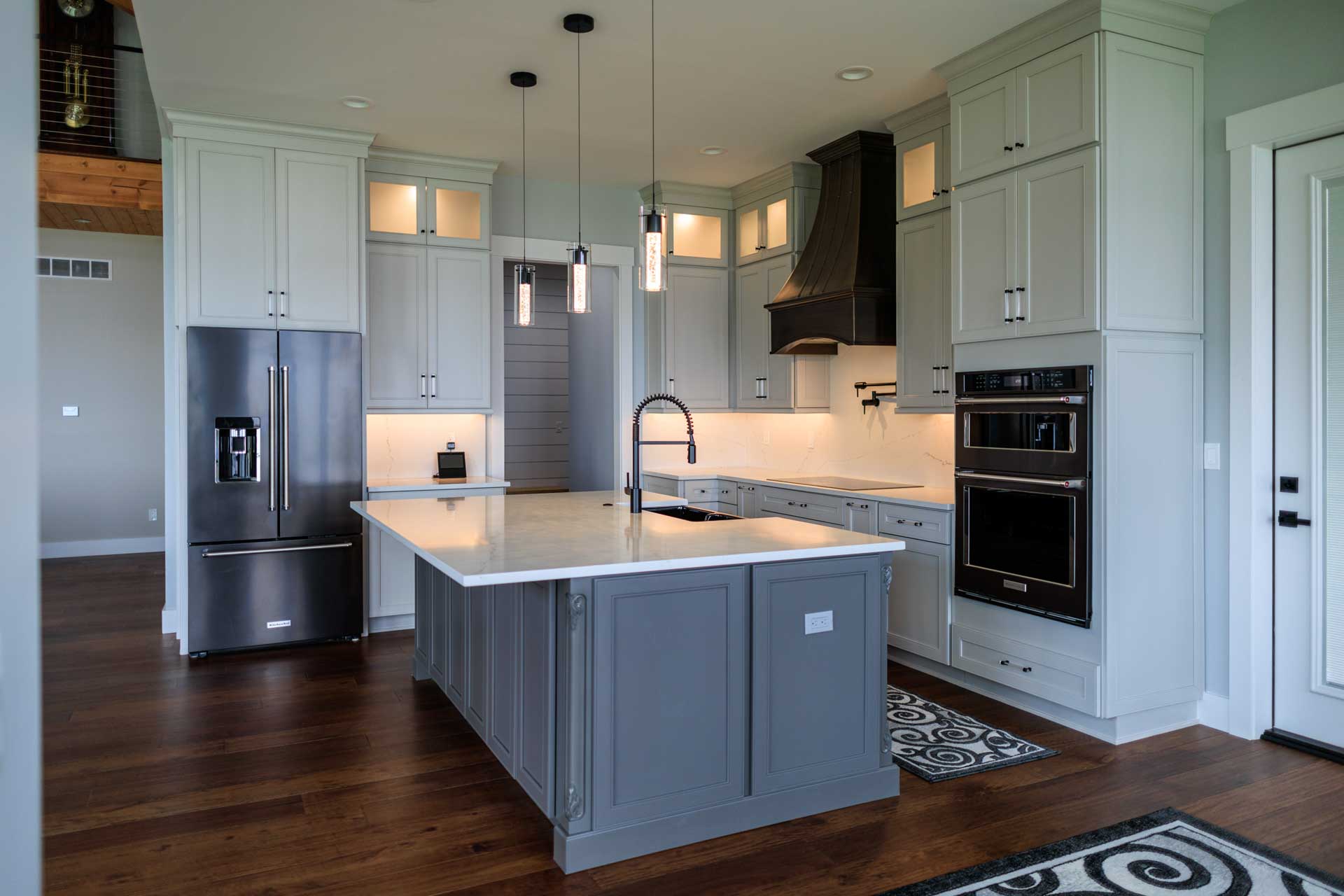 Woodline Building Company Modern Lakefront Lake Nepessing Lapeer, Michigan Kitchen with Grey Cabinets