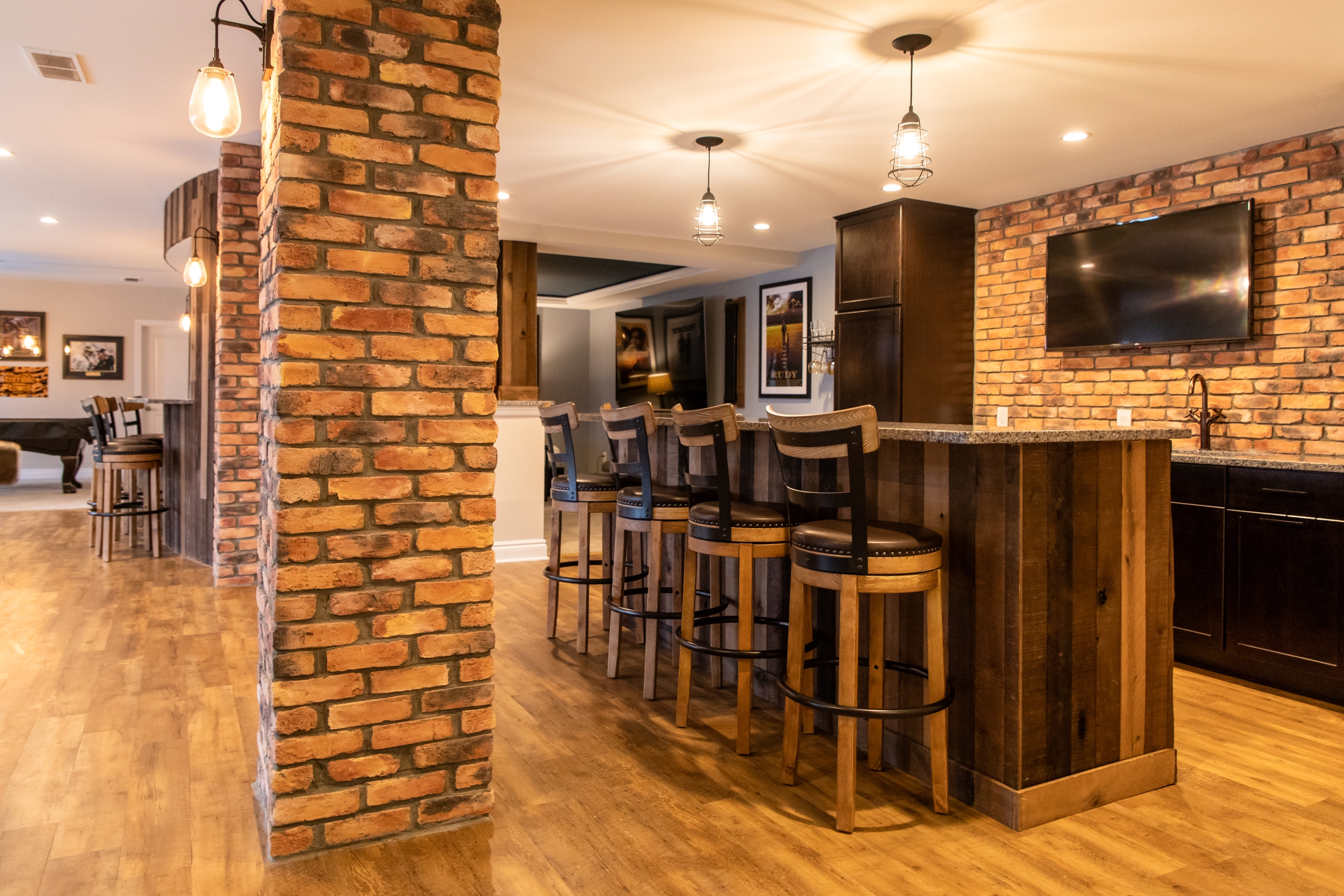 Woodline Building Company Project:Pub Inspired Basement Entertaining Space