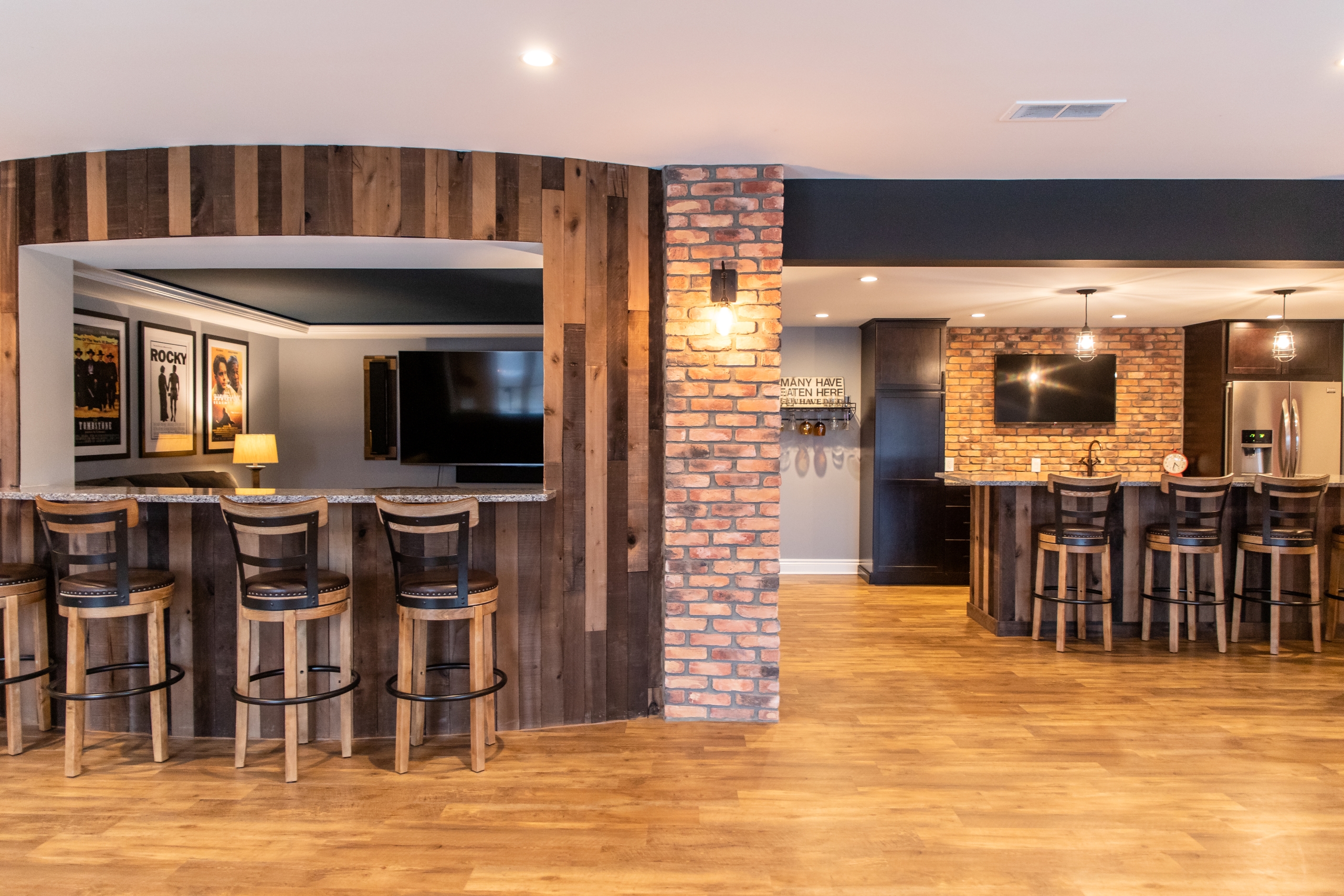 Woodline Building Company Project: Pub Inspired Basement Movie Room